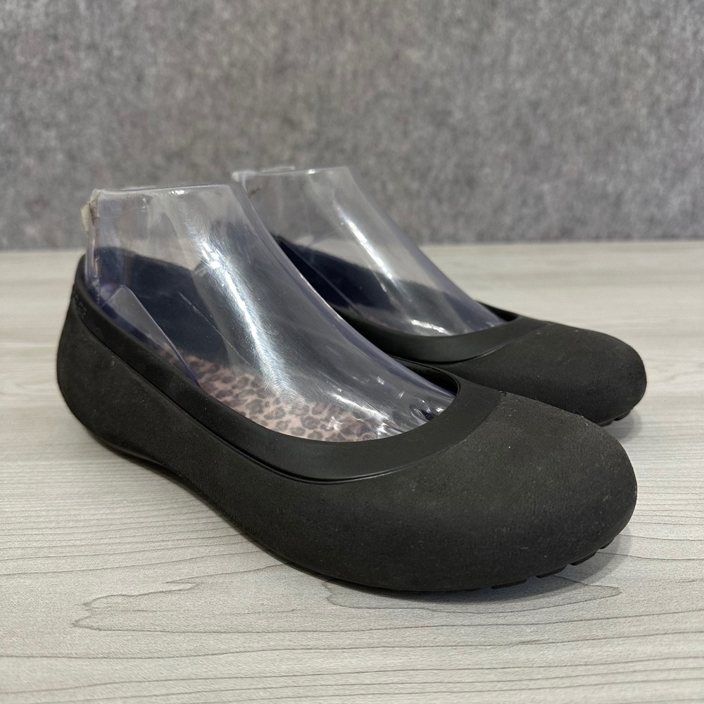 Crocs Mammoth Ballet Flats Womens 7 Black Leopard Print Faux Fur Lined Slip On
